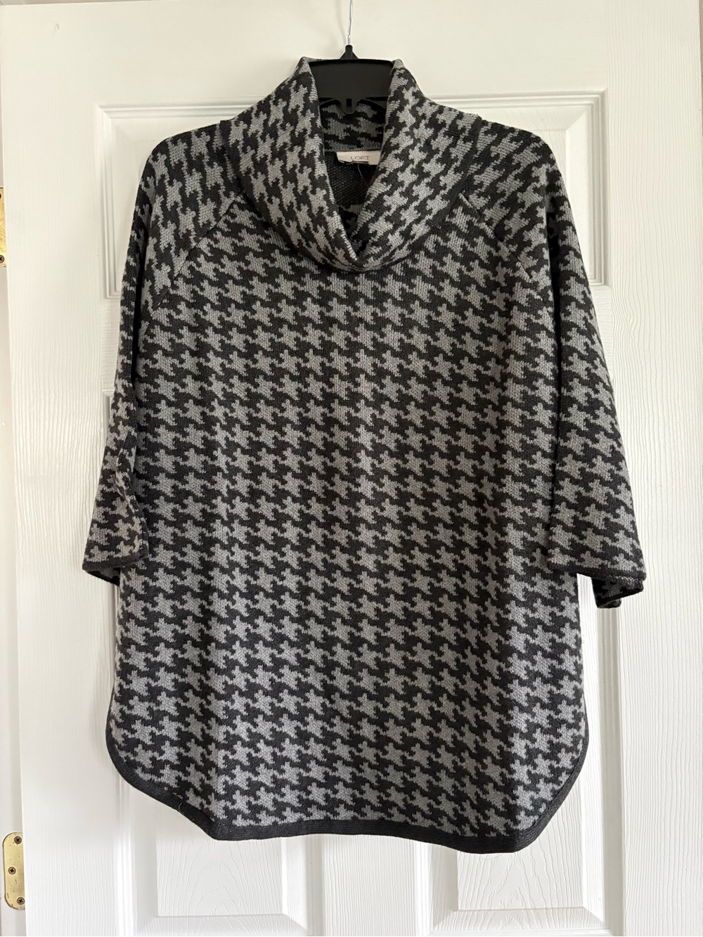 LOFT Gray & Black Houndstooth Cowl Neck Sweater - BRAND NEW WITH TAGS
